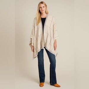 J. Crew Plaid Cape Heritage Cabincore Western Poncho Shawl Ivory Gray Lavender